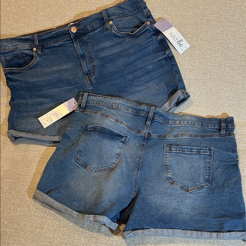 NWT JUST BE Denim Shorts BUNDLE High Waist Medium Wash Classic 5 Pocket Style XL
